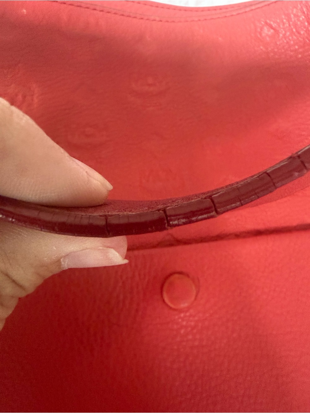MCM Red Embossed Leather Shoulder Hobo - Picture 11 of 12